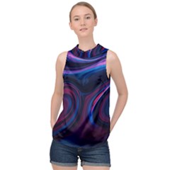 Purple Blue Swirl Abstract High Neck Satin Top by uniart180623