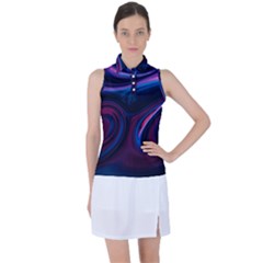 Purple Blue Swirl Abstract Women s Sleeveless Polo Tee by uniart180623