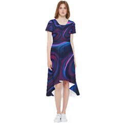 Purple Blue Swirl Abstract High Low Boho Dress by uniart180623