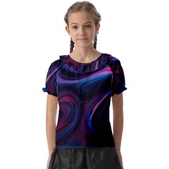 Purple Blue Swirl Abstract Kids  Frill Chiffon Blouse by uniart180623