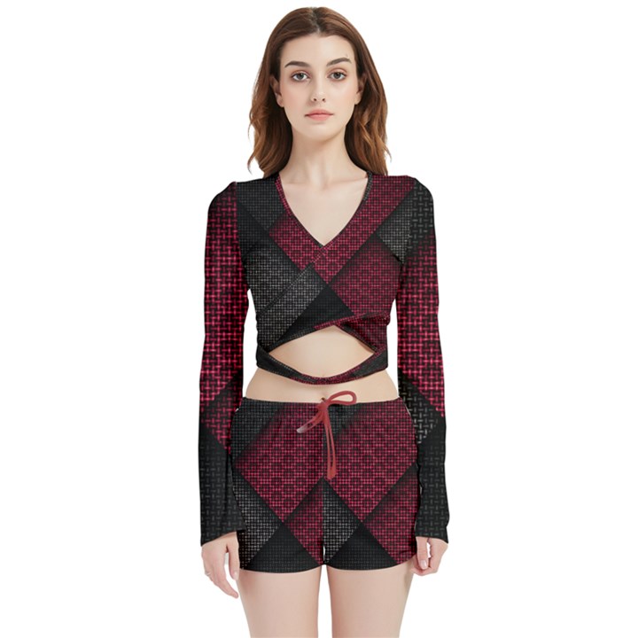 Red Black Abstract Pride Abstract Digital Art Velvet Wrap Crop Top and Shorts Set