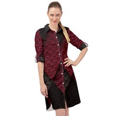 Red Black Abstract Pride Abstract Digital Art Long Sleeve Mini Shirt Dress by uniart180623