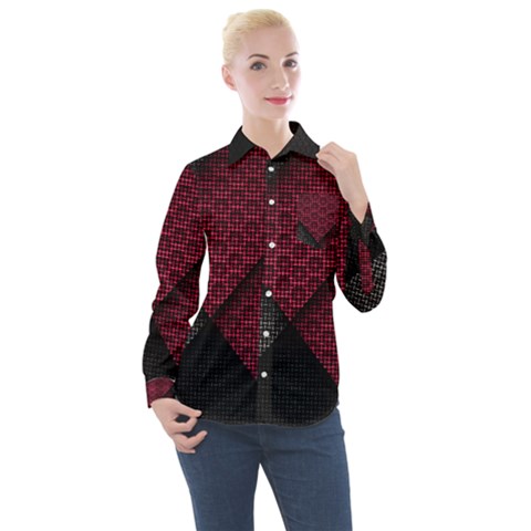 Red Black Abstract Pride Abstract Digital Art Women s Long Sleeve Pocket Shirt by uniart180623