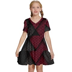 Red Black Abstract Pride Abstract Digital Art Kids  Short Sleeve Tiered Mini Dress by uniart180623