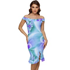 Abstract Flowers Flower Abstract Off Shoulder Ruffle Split Hem Bodycon Dress by uniart180623