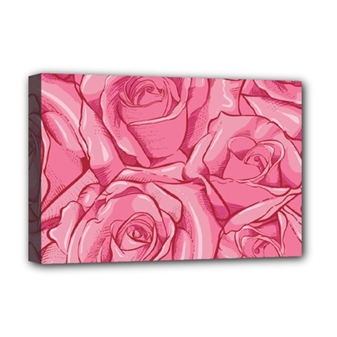 Pink Roses Pattern Floral Patterns Deluxe Canvas 18  X 12  (stretched) by uniart180623