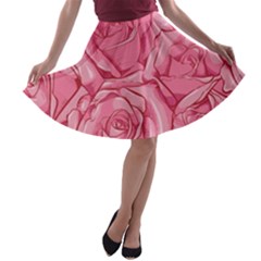 Pink Roses Pattern Floral Patterns A-line Skater Skirt by uniart180623