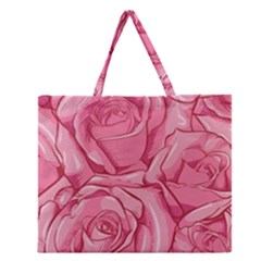 Pink Roses Pattern Floral Patterns Zipper Large Tote Bag by uniart180623