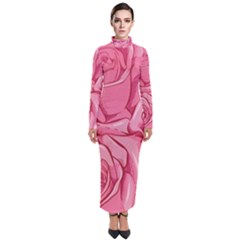 Pink Roses Pattern Floral Patterns Turtleneck Maxi Dress by uniart180623