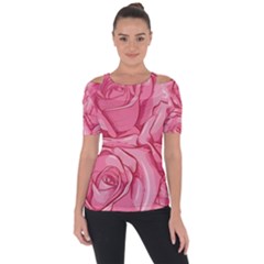 Pink Roses Pattern Floral Patterns Shoulder Cut Out Short Sleeve Top by uniart180623