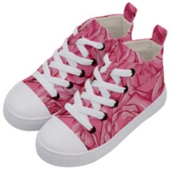 Pink Roses Pattern Floral Patterns Kids  Mid-top Canvas Sneakers by uniart180623