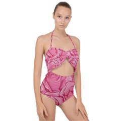 Pink Roses Pattern Floral Patterns Scallop Top Cut Out Swimsuit by uniart180623