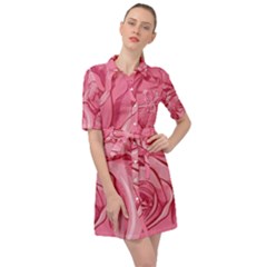 Pink Roses Pattern Floral Patterns Belted Shirt Dress by uniart180623