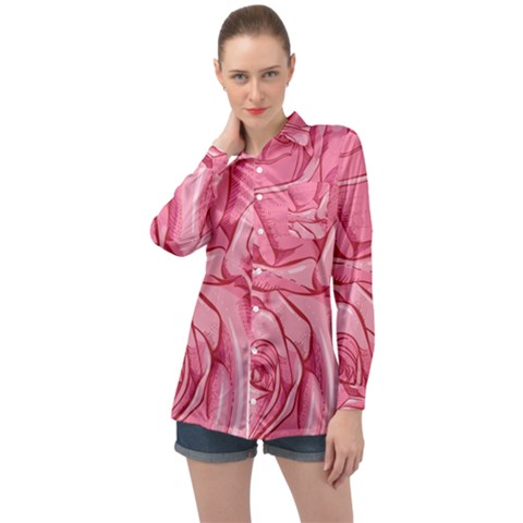 Pink Roses Pattern Floral Patterns Long Sleeve Satin Shirt by uniart180623