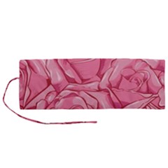 Pink Roses Pattern Floral Patterns Roll Up Canvas Pencil Holder (m)