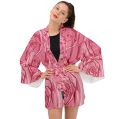 Pink Roses Pattern Floral Patterns Long Sleeve Kimono by uniart180623