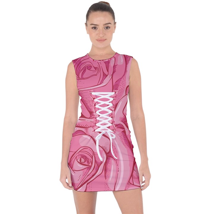 Pink Roses Pattern Floral Patterns Lace Up Front Bodycon Dress