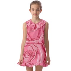 Pink Roses Pattern Floral Patterns Kids  Pilgrim Collar Ruffle Hem Dress by uniart180623