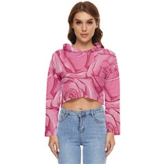 Pink Roses Pattern Floral Patterns Women s Lightweight Cropped Hoodie by uniart180623