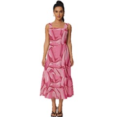 Pink Roses Pattern Floral Patterns Square Neckline Tiered Midi Dress by uniart180623