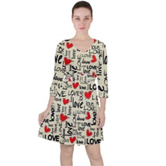 Love Abstract Background Textures Creative Grunge Quarter Sleeve Ruffle Waist Dress by uniart180623