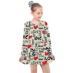 Love Abstract Background Textures Creative Grunge Kids  Long Sleeve Dress by uniart180623