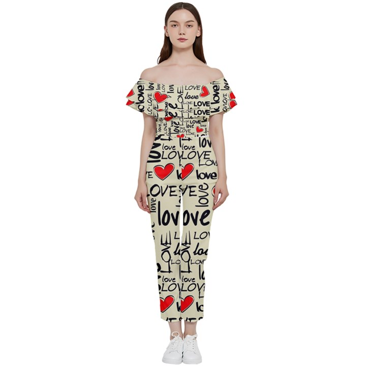 Love Abstract Background Textures Creative Grunge Bardot Ruffle jumpsuit