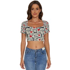 Love Abstract Background Textures Creative Grunge Short Sleeve Square Neckline Crop Top  by uniart180623