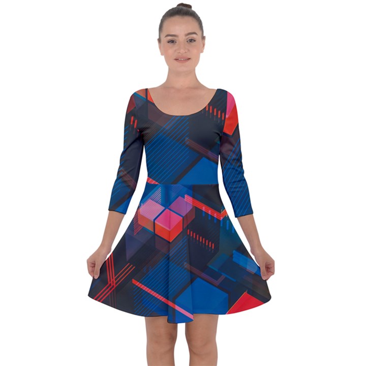 Minimalist Abstract Shaping Abstract Digital Art Quarter Sleeve Skater Dress