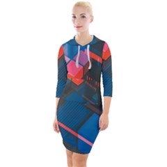 Minimalist Abstract Shaping Abstract Digital Art Quarter Sleeve Hood Bodycon Dress by uniart180623