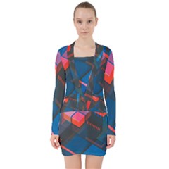 Minimalist Abstract Shaping Abstract Digital Art V-neck Bodycon Long Sleeve Dress by uniart180623