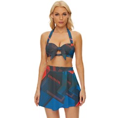 Minimalist Abstract Shaping Abstract Digital Art Vintage Style Bikini Top And Skirt Set  by uniart180623