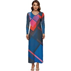 Minimalist Abstract Shaping Abstract Digital Art Long Sleeve Longline Maxi Dress