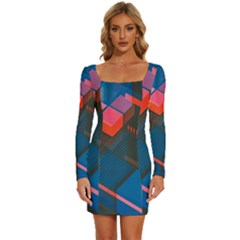 Minimalist Abstract Shaping Abstract Digital Art Long Sleeve Square Neck Bodycon Velvet Dress by uniart180623