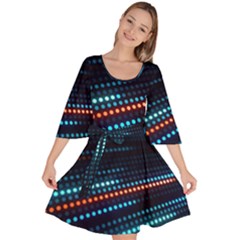 Orange Blue Dot Dots Lines Abstract Digital Art Velour Kimono Dress