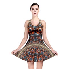 Fractal Floral Ornaments Rings 3d Sphere Floral Pattern Neon Art Reversible Skater Dress by uniart180623