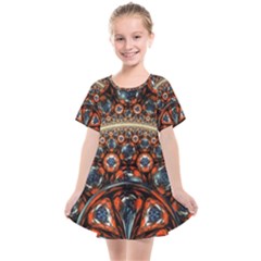 Fractal Floral Ornaments Rings 3d Sphere Floral Pattern Neon Art Kids  Smock Dress