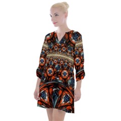 Fractal Floral Ornaments Rings 3d Sphere Floral Pattern Neon Art Open Neck Shift Dress by uniart180623