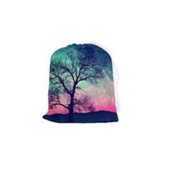 Tree Abstract Field Galaxy Night Nature Drawstring Pouch (small)