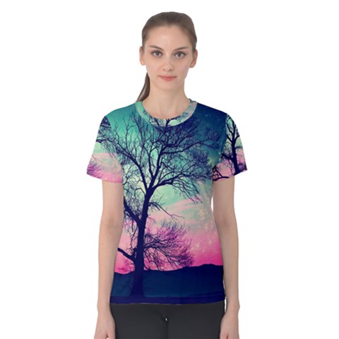 Tree Abstract Field Galaxy Night Nature Women s Cotton Tee by uniart180623