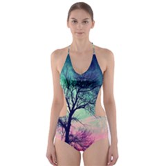 Tree Abstract Field Galaxy Night Nature Cut-out One Piece Swimsuit by uniart180623