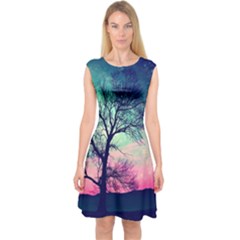 Tree Abstract Field Galaxy Night Nature Capsleeve Midi Dress by uniart180623