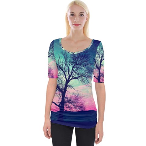 Tree Abstract Field Galaxy Night Nature Wide Neckline Tee by uniart180623