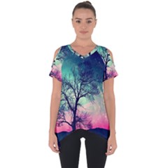 Tree Abstract Field Galaxy Night Nature Cut Out Side Drop Tee by uniart180623