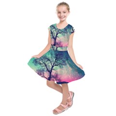 Tree Abstract Field Galaxy Night Nature Kids  Short Sleeve Dress by uniart180623