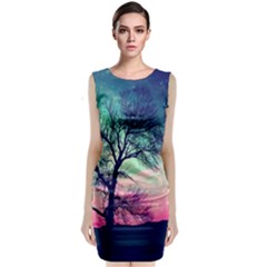 Tree Abstract Field Galaxy Night Nature Sleeveless Velvet Midi Dress by uniart180623