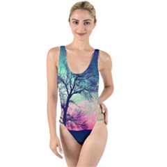 Tree Abstract Field Galaxy Night Nature High Leg Strappy Swimsuit by uniart180623