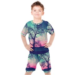 Tree Abstract Field Galaxy Night Nature Kids  Tee And Shorts Set by uniart180623