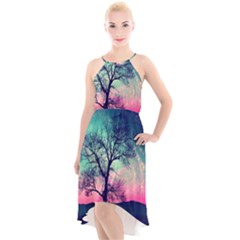 Tree Abstract Field Galaxy Night Nature High-low Halter Chiffon Dress  by uniart180623