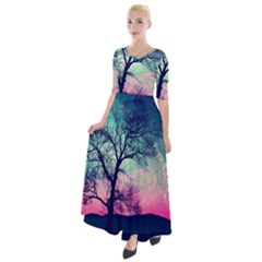 Tree Abstract Field Galaxy Night Nature Half Sleeves Maxi Dress by uniart180623